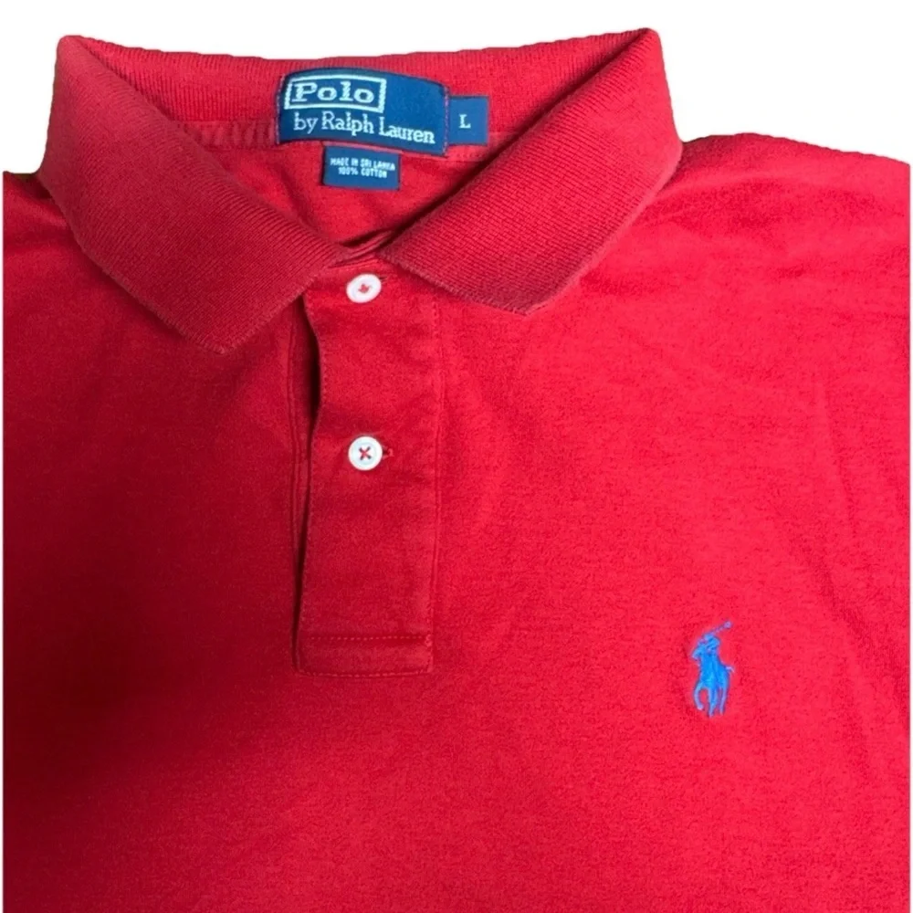 Polo Ralph Lauren Shirt Men's Sz Large Red Golf Short Sleeve Polo Blue Pony Logo